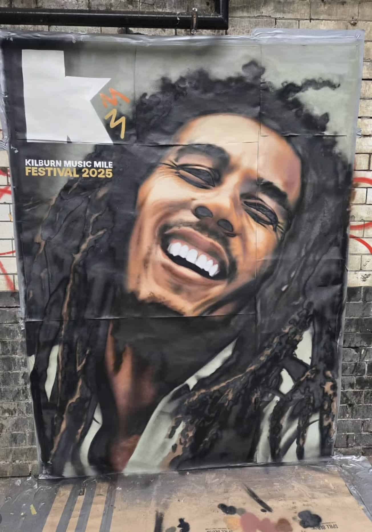Bob Marley mural with Kilburn Music Mile Festival 2025 artwork
